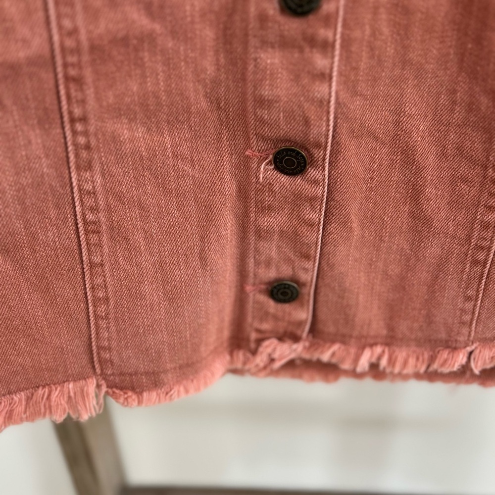 Sadie & Sage Denim Button Down Raw Hem Mini Dress Dusty Rose Women’s Size Small - Picture 5 of 6